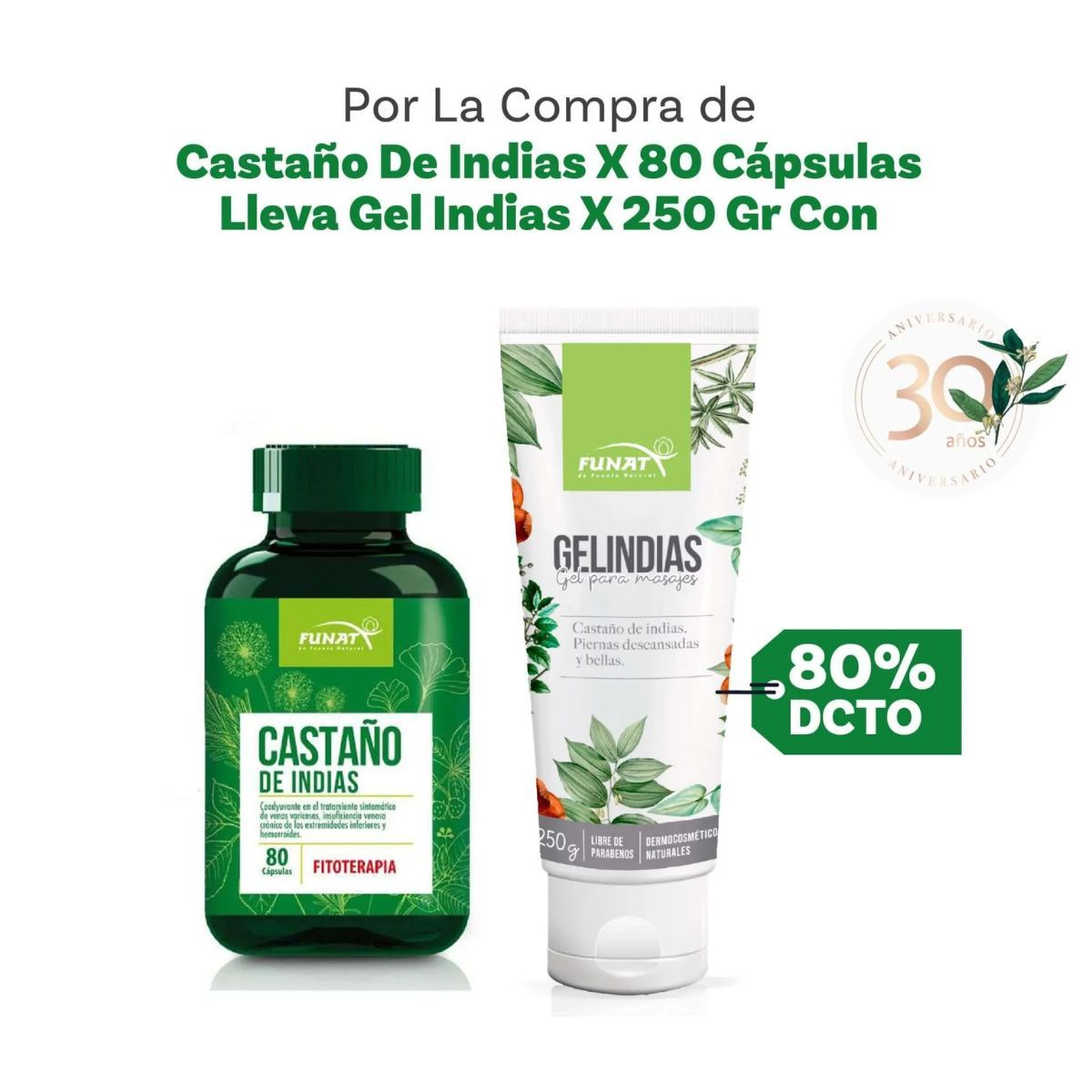 FUNAT - Castaño indias 80 cápsulas + gelindias 250 gr gratis - funat