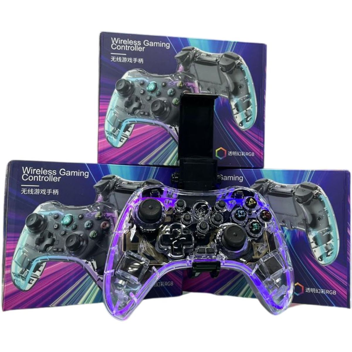 GENERICO - Control Inalambrico Gamepad Transparente Rgb Porta Celular