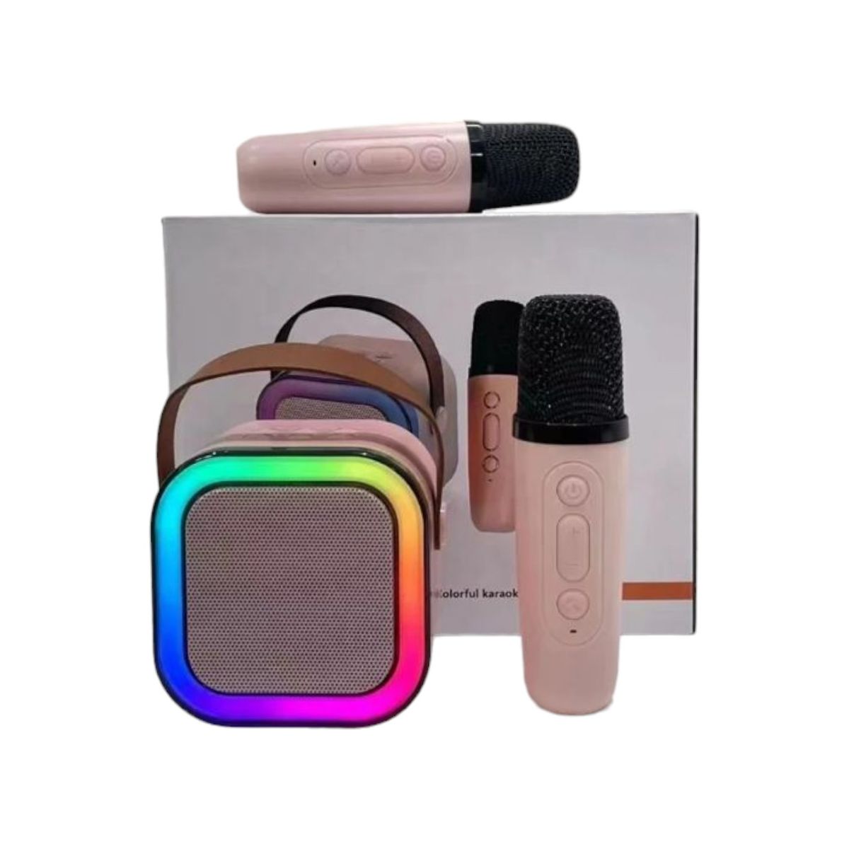 GENERICO - Kit Parlante Bluetooth Portátil Mini Karaoke + 2 Microfonos Rosa