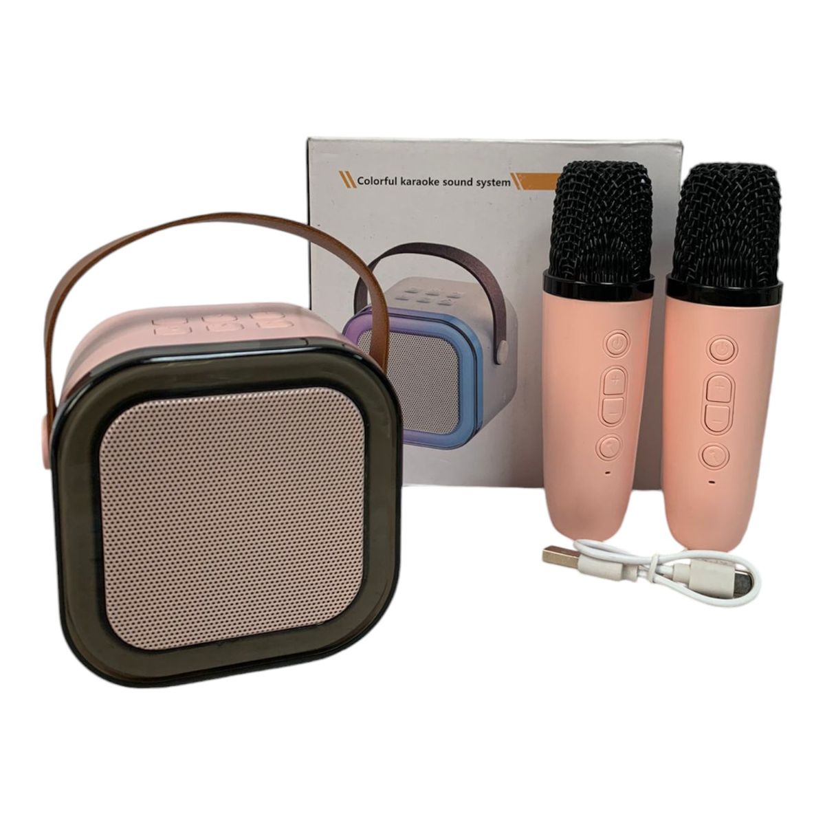 GENERICO - Kit Parlante Bluetooth Portátil Mini Karaoke + 2 Microfonos Rosa