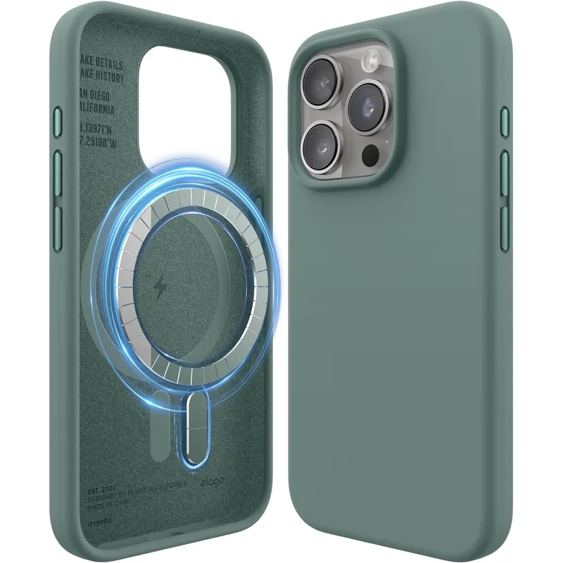 ELAGO - ELAGO Estuche Compatible iPhone 15 Pro Magsafe Silicone Verde