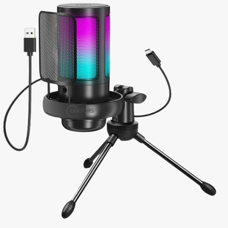 RAKTORS - Micrófono Condensador Rgb Streaming Gaming Base Mic Raktors
