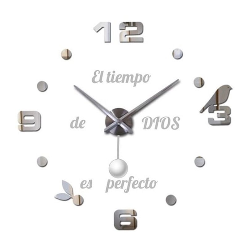 COOL TIME RELOJES - RELOJ 3D GRANDE CON PENDULO + FRASE EN VINILO PLATEADO