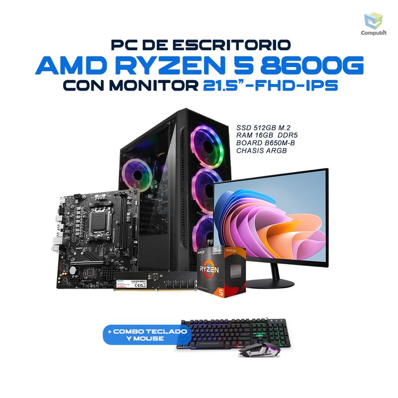 POWER GROUP - PC GAMER AMD RYZEN 5 8600G 4.3GHZ 16GB 512GB SSD MONITOR 21“5 - R86162SM