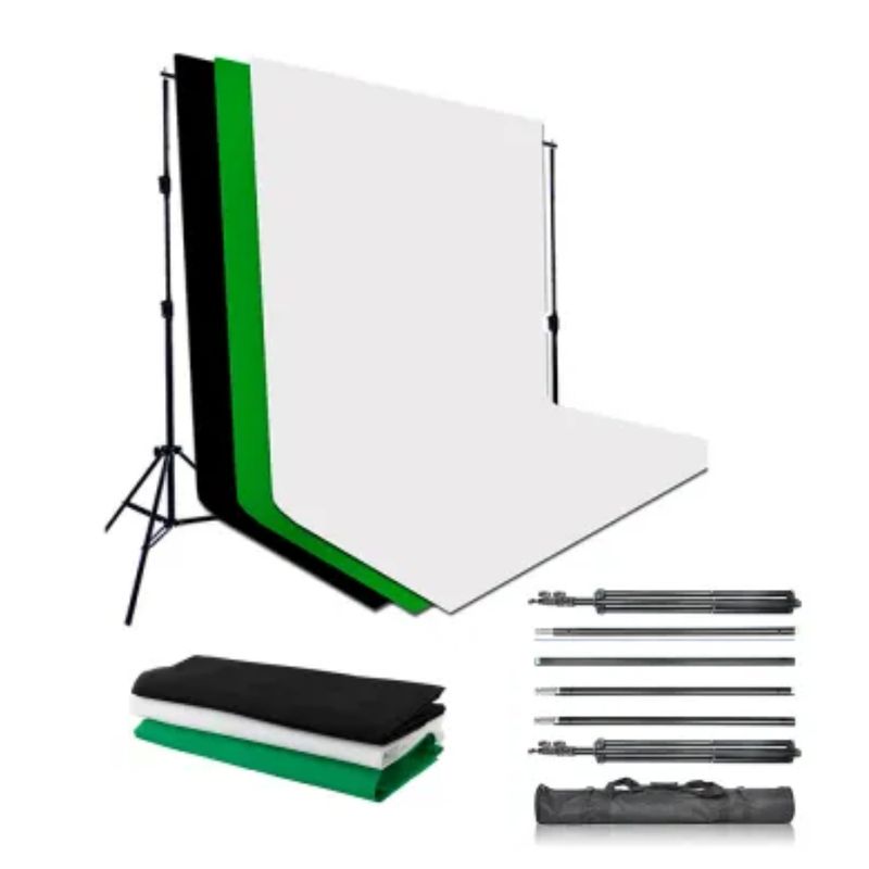 GENERICO - Kit portafondos 2.8 x 3mts + 3 telas (Blanco, Negro, Verde)