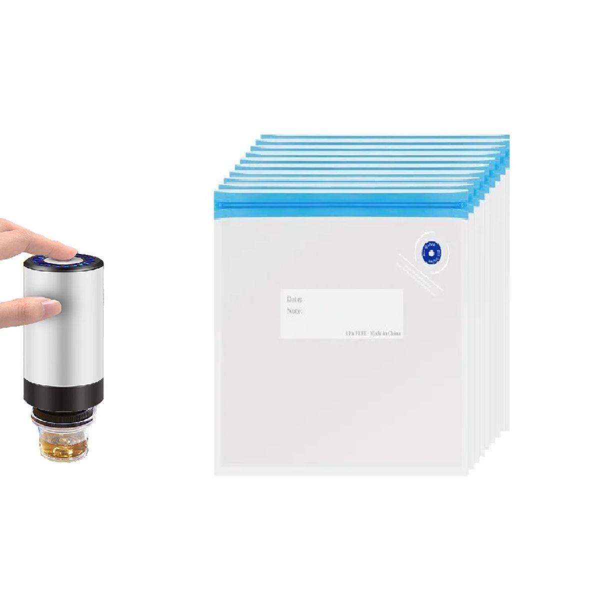 SISDATA - 10 Bolsas Al Vacio Alimentos 26x34cm + Bomba Recargable