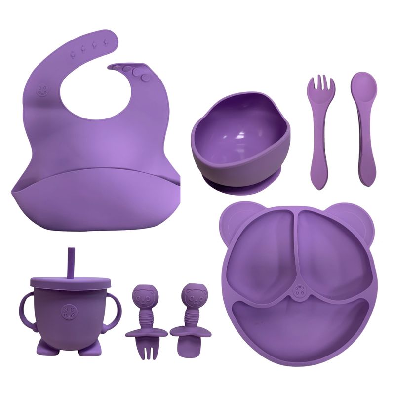 GENERICO - Kit Alimentación Bebe Niño Vajilla En Silicona Plato Babero