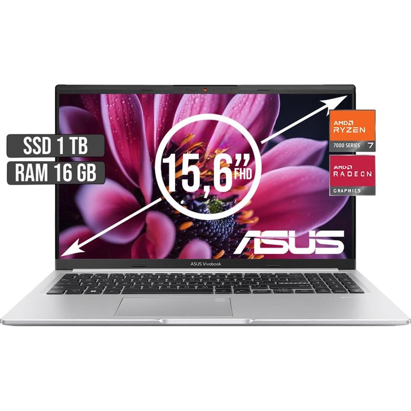 ASUS - PORTATIL ASUS AMD RYZEN 7-7730U SSD 1TB RAM 16GB LED 15,6 FULL HD