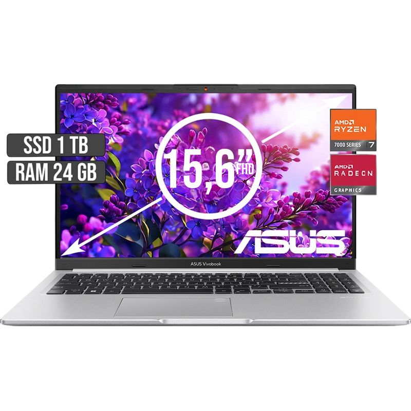 ASUS - PORTATIL ASUS AMD RYZEN 7-7730U SSD 1TB RAM 24GB LED 15,6 FULL HD