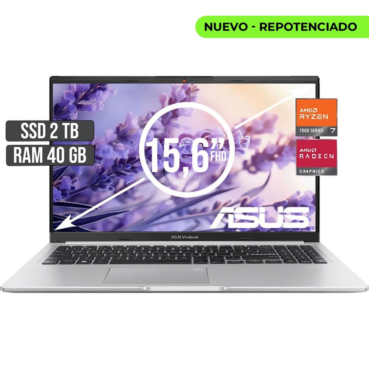 ASUS - PORTATIL ASUS AMD RYZEN 7-7730U SSD 2TB RAM 40GB LED 15,6 FULL HD