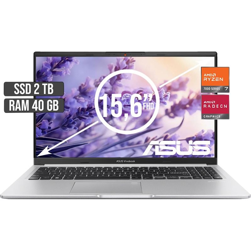 ASUS - PORTATIL ASUS AMD RYZEN 7-7730U SSD 2TB RAM 40GB LED 15,6 FULL HD