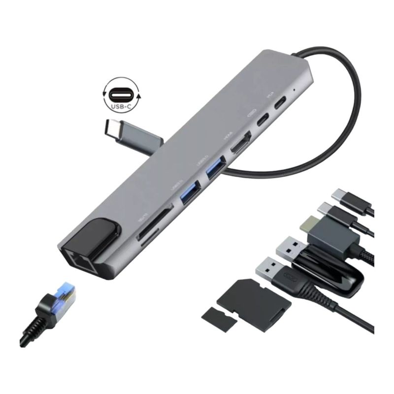 GENERICO - Conversor Type C a HDTV con Ethernet y Puertos USB