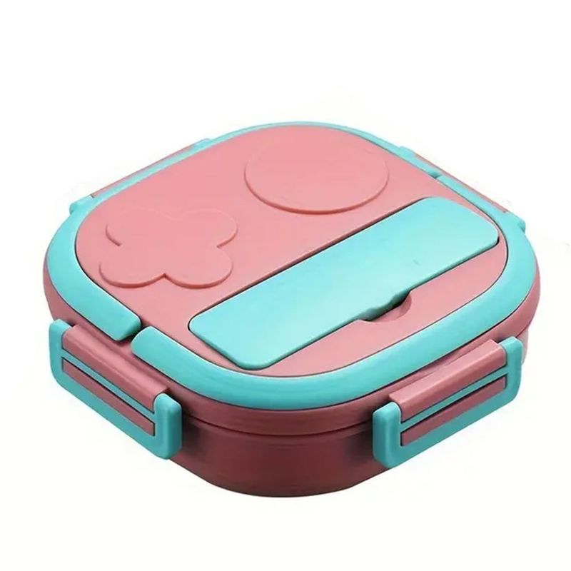 DANKI - Portacomida Tenedor Plastico 3 Divisiones Acero Hermetico Rosa