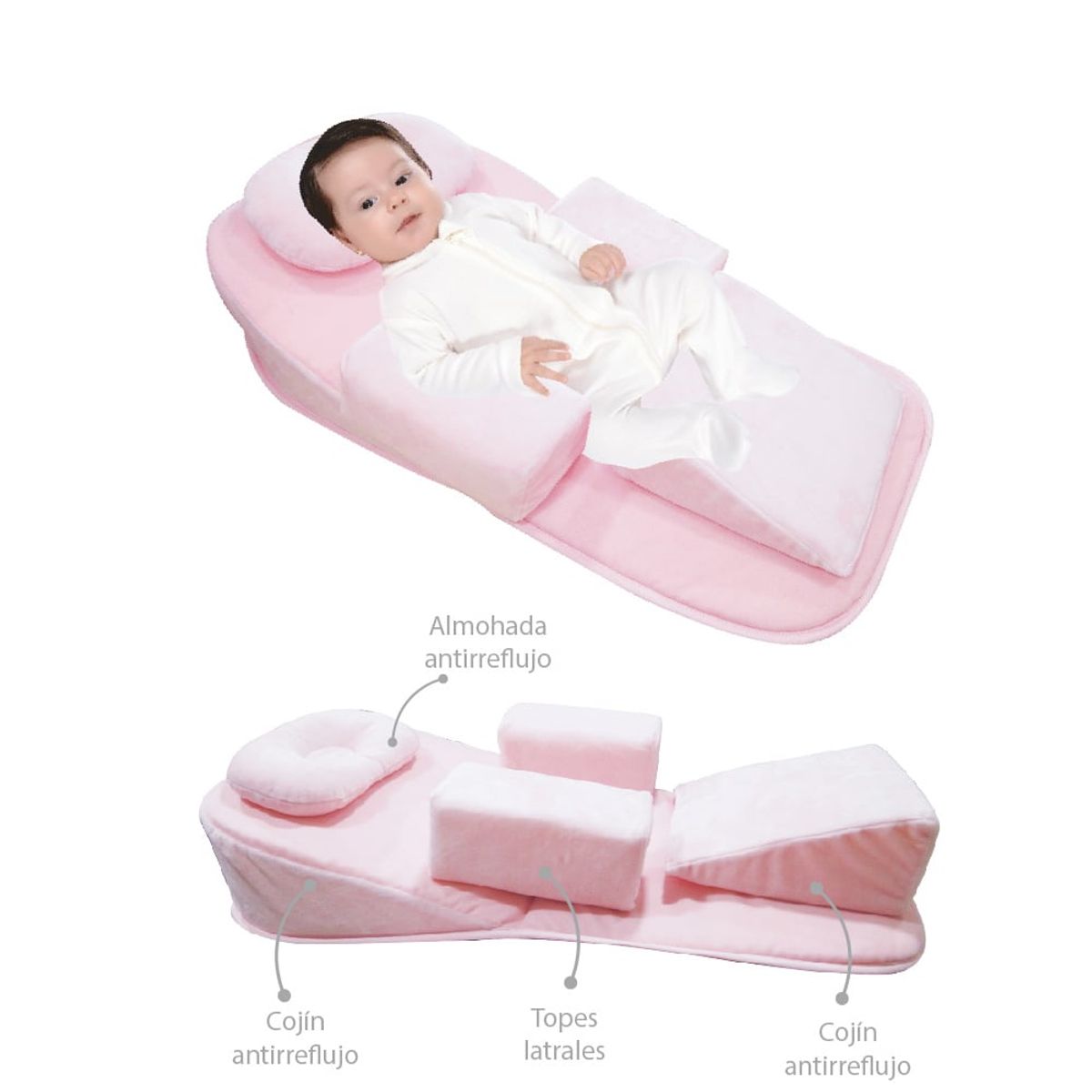PRIMORDIAL - Colchón antireflujo rosa para bebé