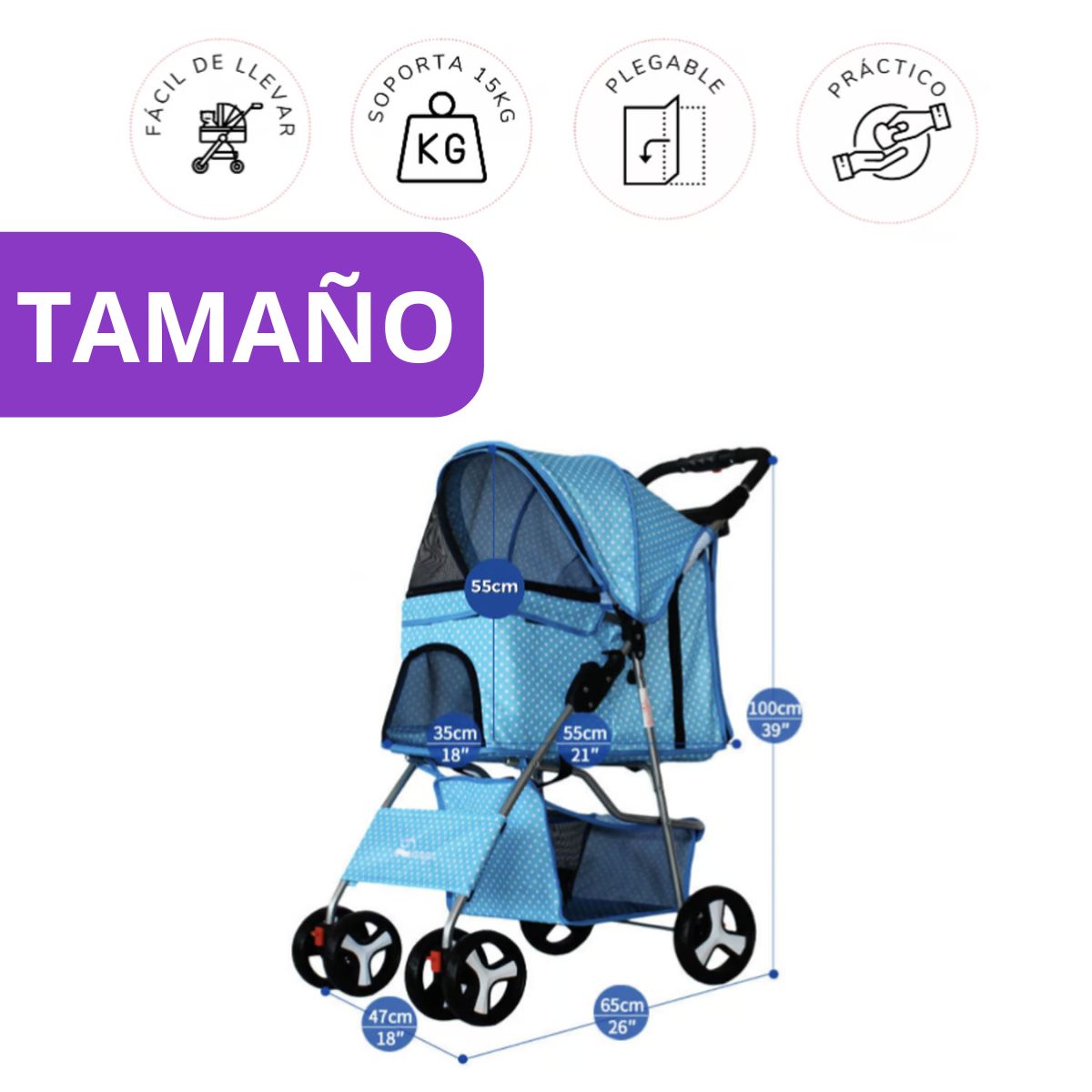 WUUFU - Coche Para Mascotas Paseador Mascotas Plegable Rosa