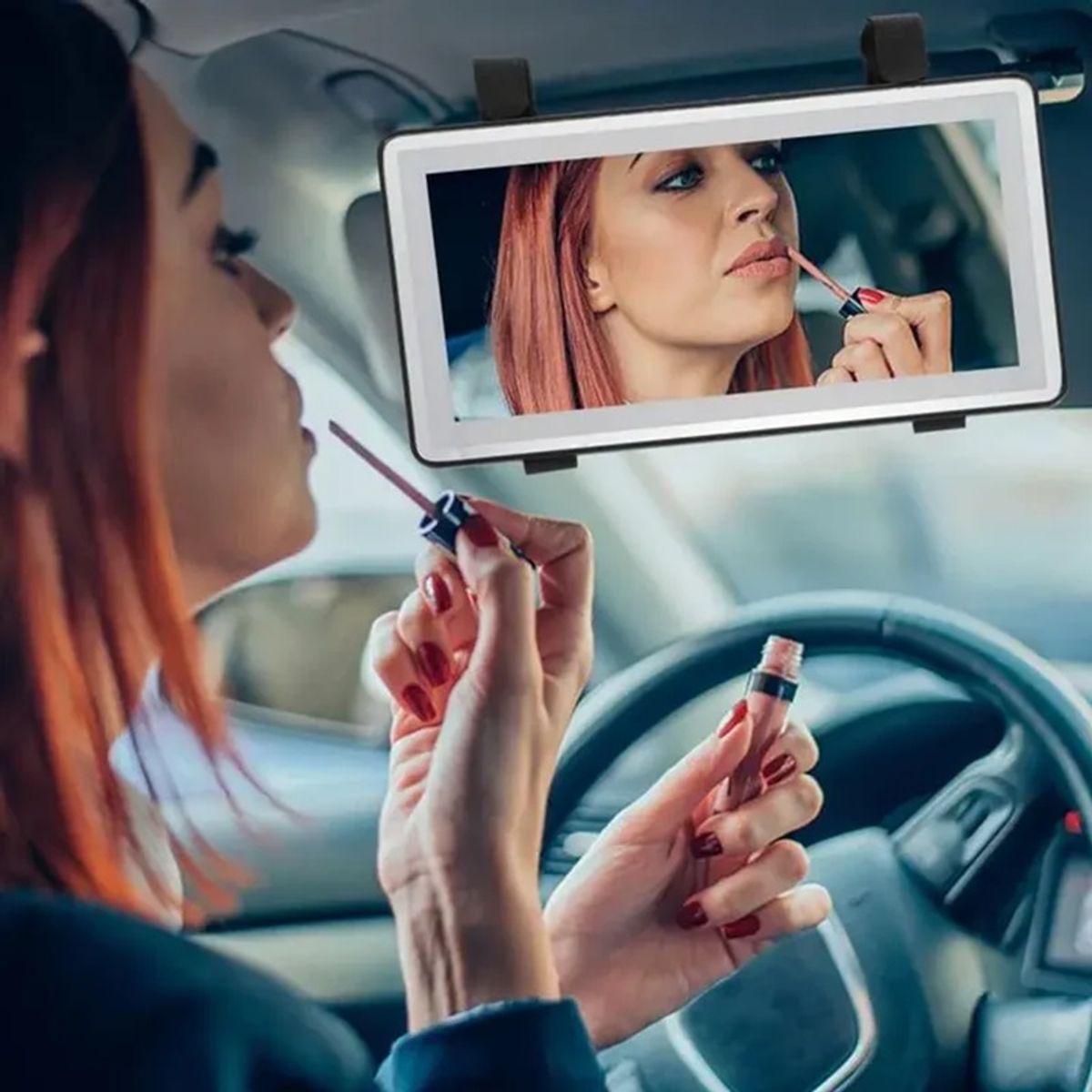 GENERICO - Espejo De Maquillaje Para Carro Con Luz Led Y USB