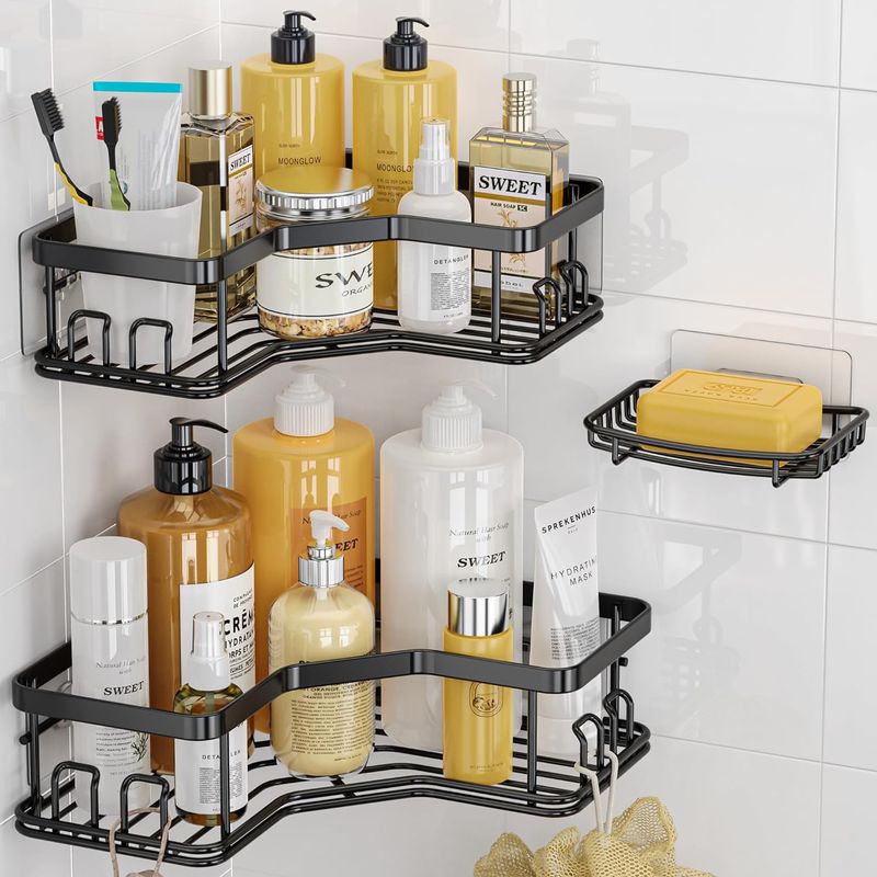 ONE PIXEL - Organizador De Ducha Repisa Baño Adhesivo Set 3 Inoxidable - Negro