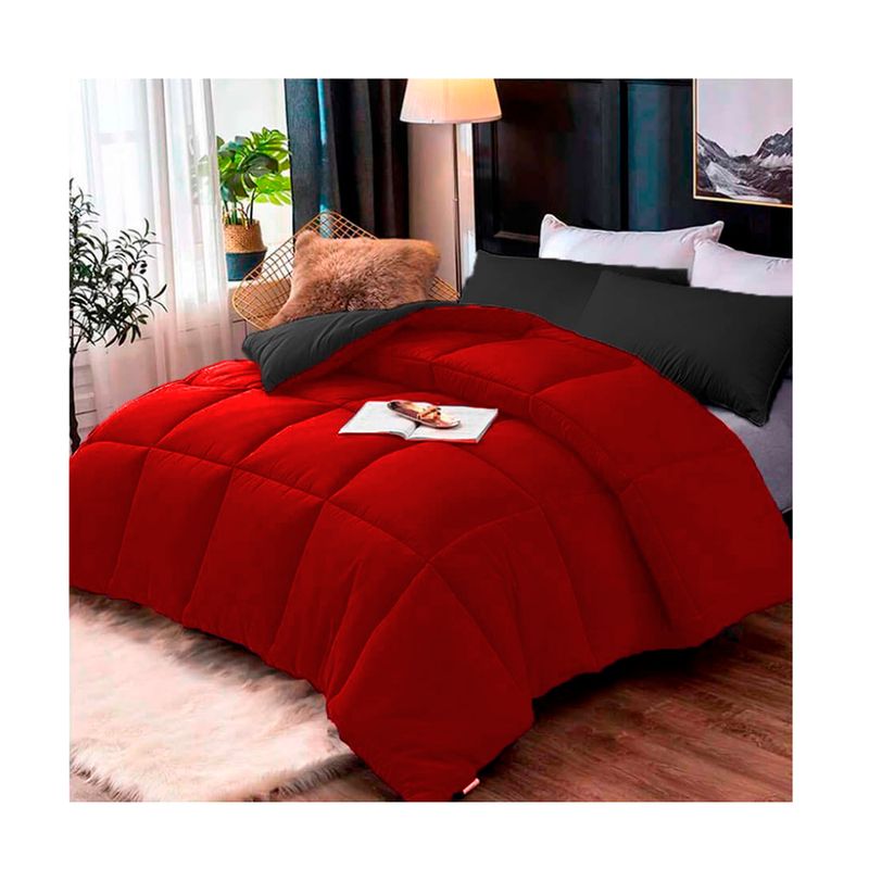 LENCICOL - Edredón Premium Queen Rojo-Negro