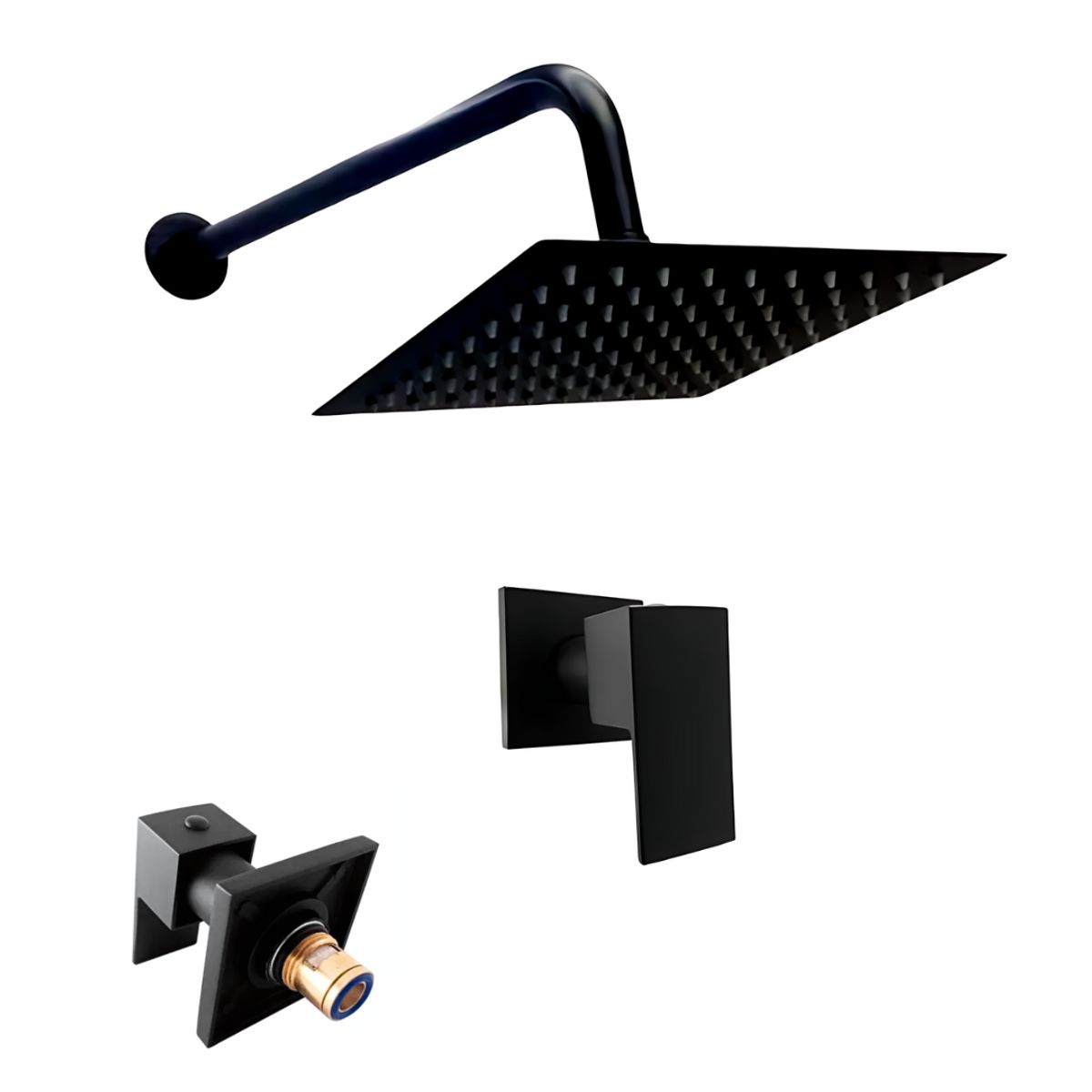 GENERICO - Ducha Negra En Acero Con Llave Manija Agua Fria Cuadrada Color Negro