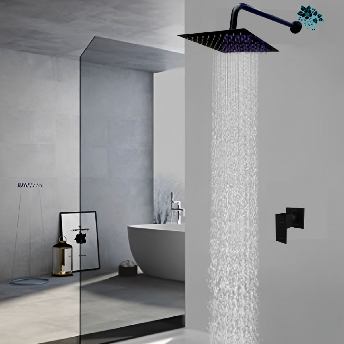 GENERICO - Ducha Negra En Acero Con Llave Manija Agua Fria Cuadrada Color Negro