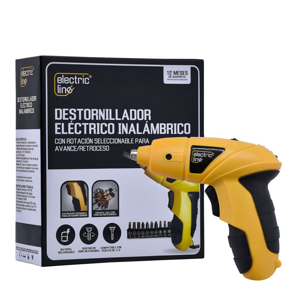 ELECTRIC LINE - Destornillador Eléctrico Básico + 11 Piezas De Trabajo