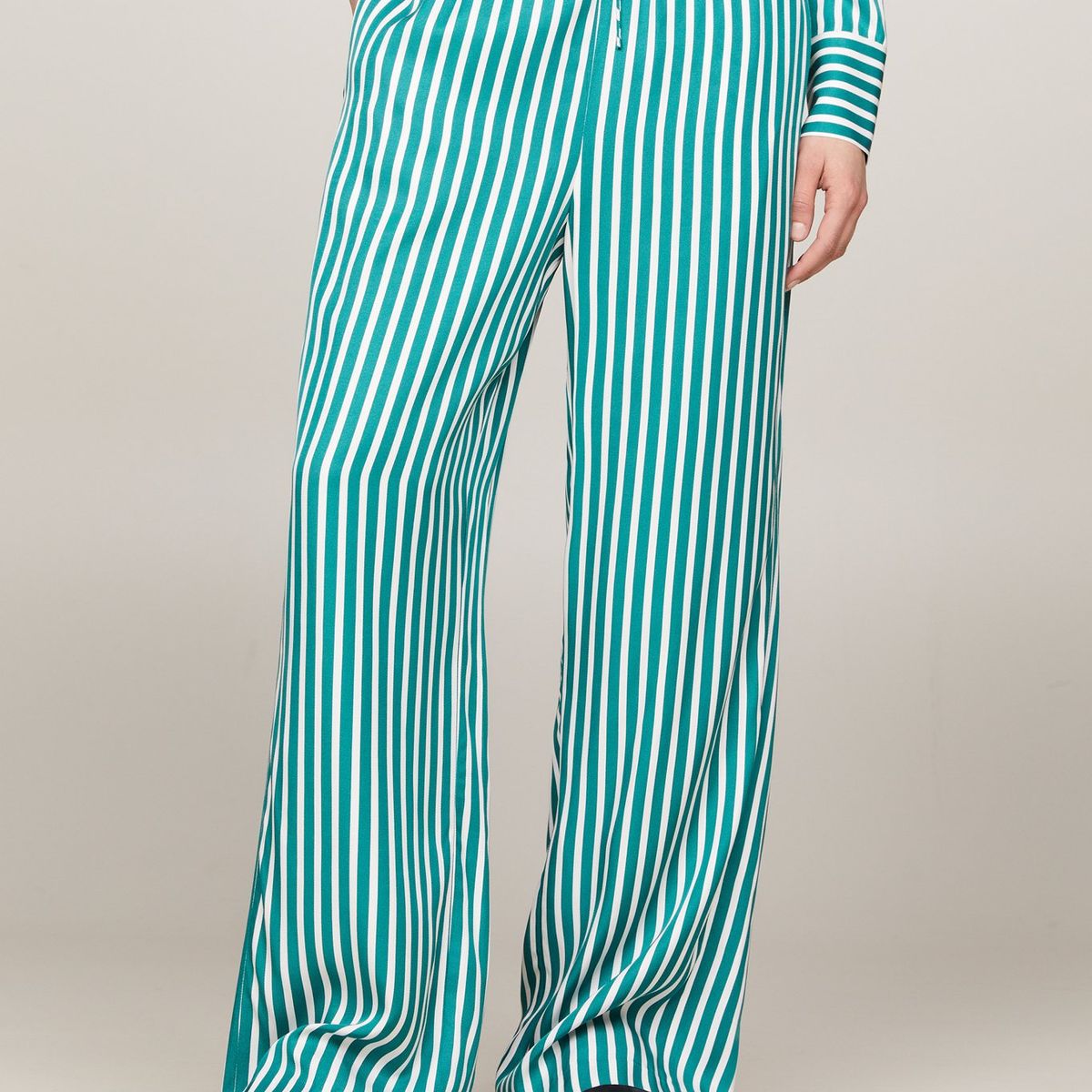 TOMMY HILFIGER - Pantalón verde amplio de rayas con cordón Tommy Hilfiger