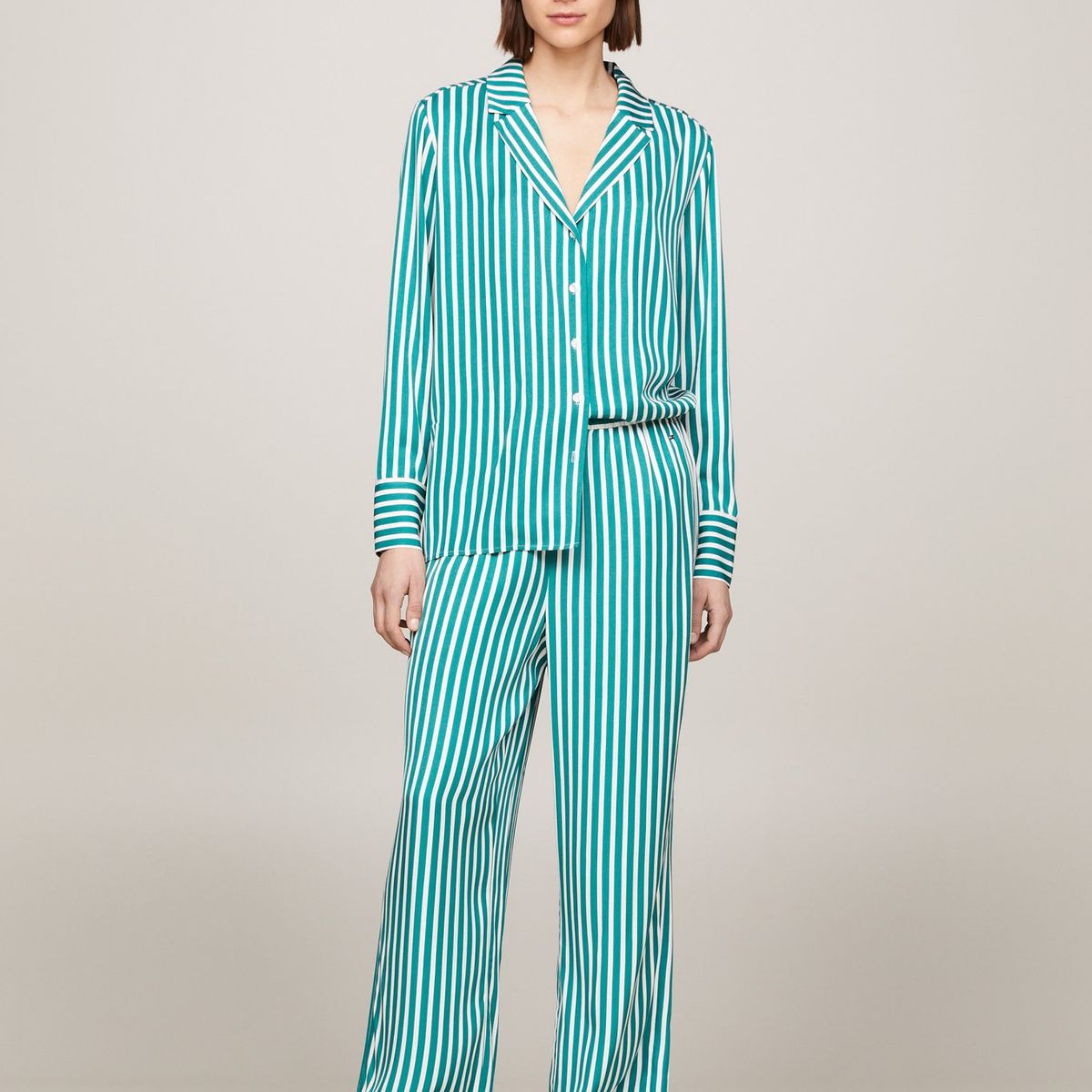 TOMMY HILFIGER - Pantalón verde amplio de rayas con cordón Tommy Hilfiger