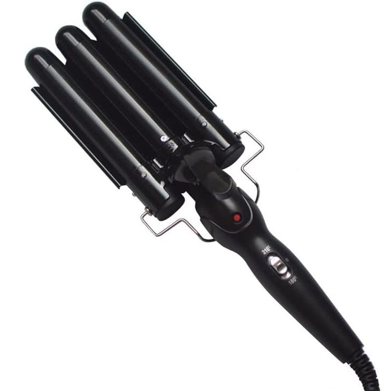 GENERICO - Pinza Sirena Rizador Cabello Ondulador 3 Tubos Encrespador Negro
