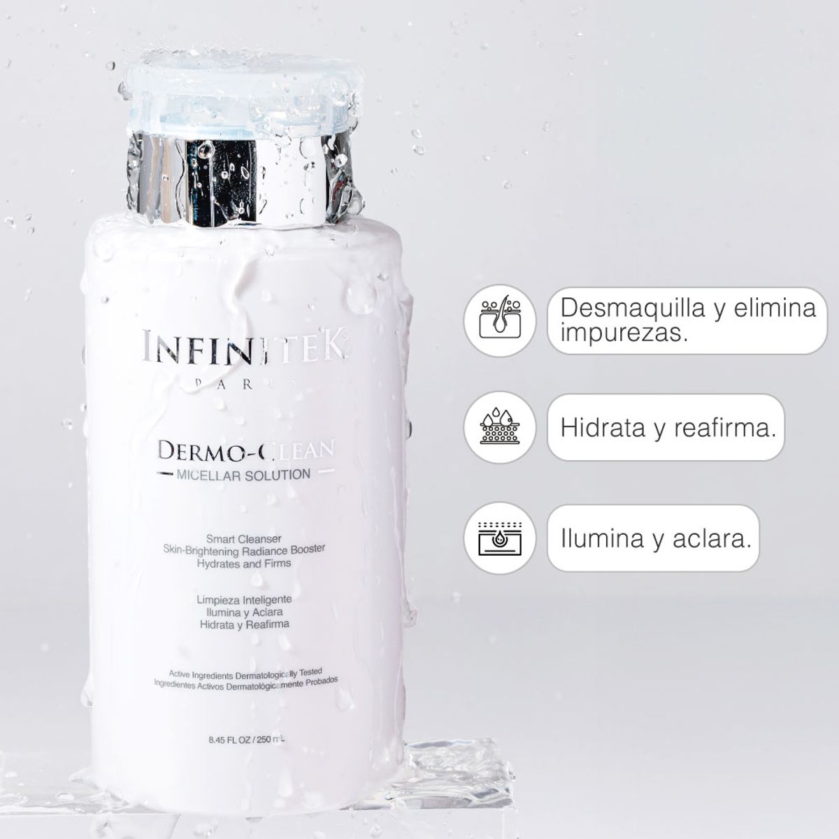 INFINITEK PARIS - Solución Micelar Infinitek Paris con Ácido Hialurónico + Ramnosa – Limpieza e hidratación 250 ml