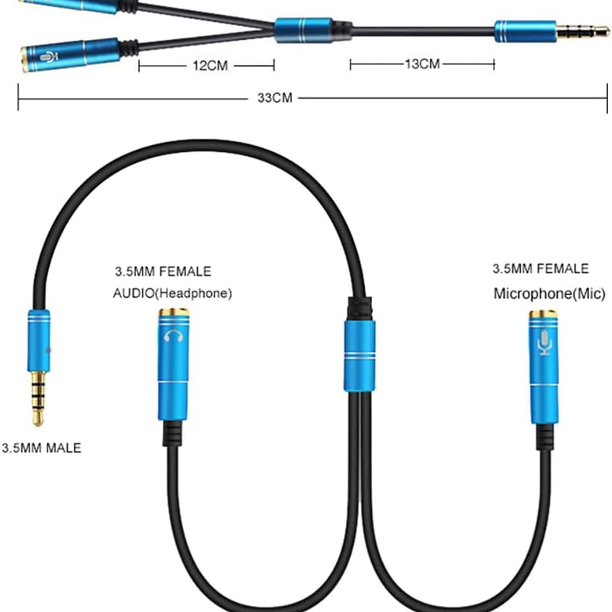 GENERICO - Cable Adaptador Audio Y Micrófono A 1 Plug Macho De 3.5mm
