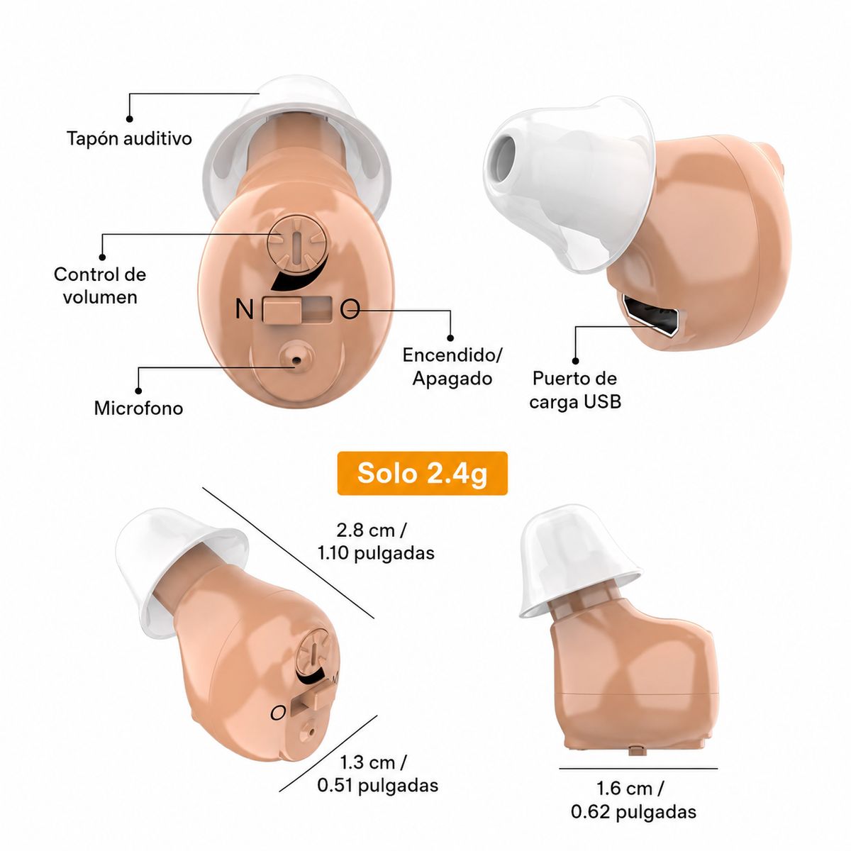 GENERICO - Mini Audifonos Izquierdo y Derecho para Sordera Recargable