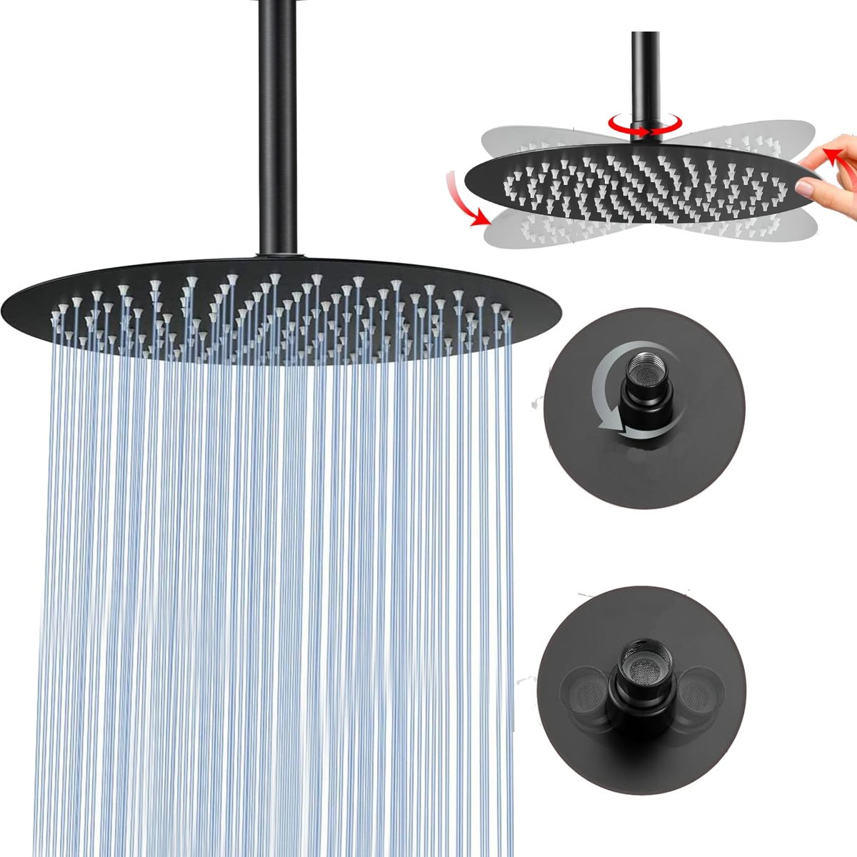 GENERICO - Regadera Ducha Soffitto Color Negro 30cm Mate-tubo Techo