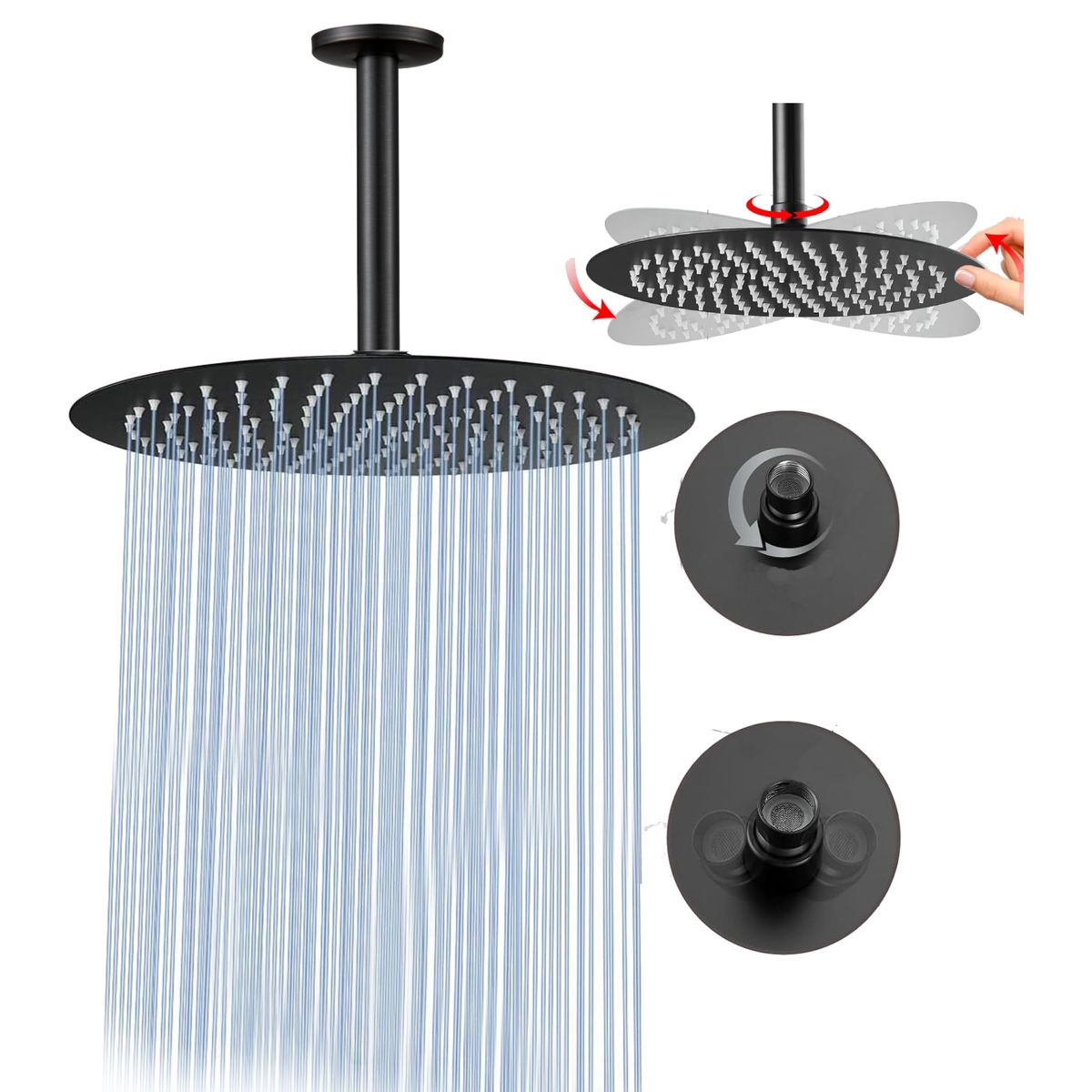GENERICO - Regadera Ducha Soffitto Color Negro 30cm Mate-tubo Techo