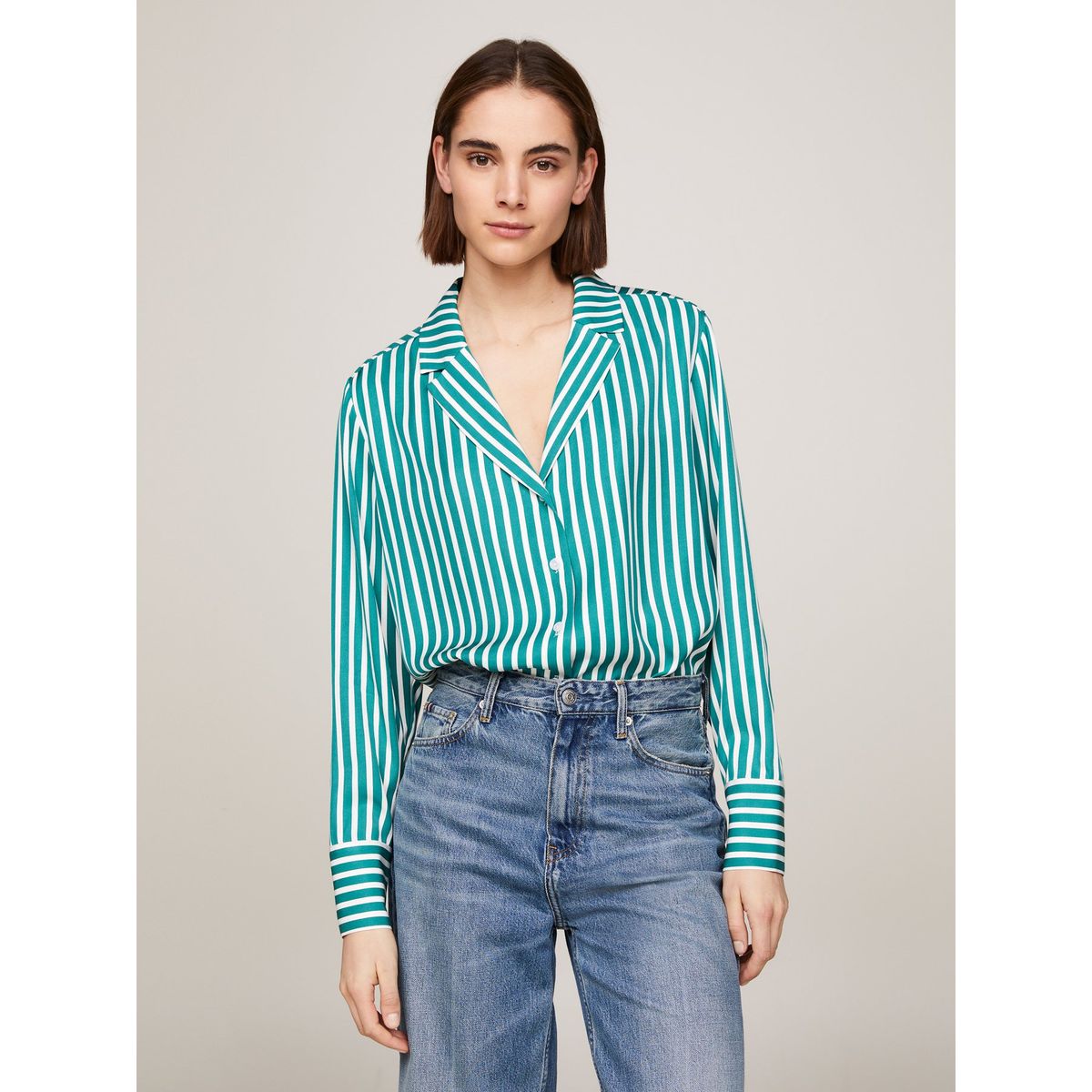 TOMMY HILFIGER - Camisa verde de rayas con corte amplio Tommy Hilfiger