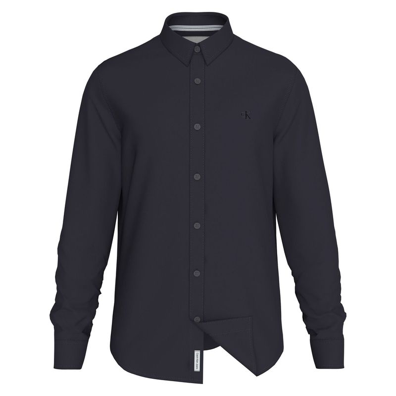 CALVIN KLEIN - Camisa Azul Slim Con Mini Monograma Calvin Klein