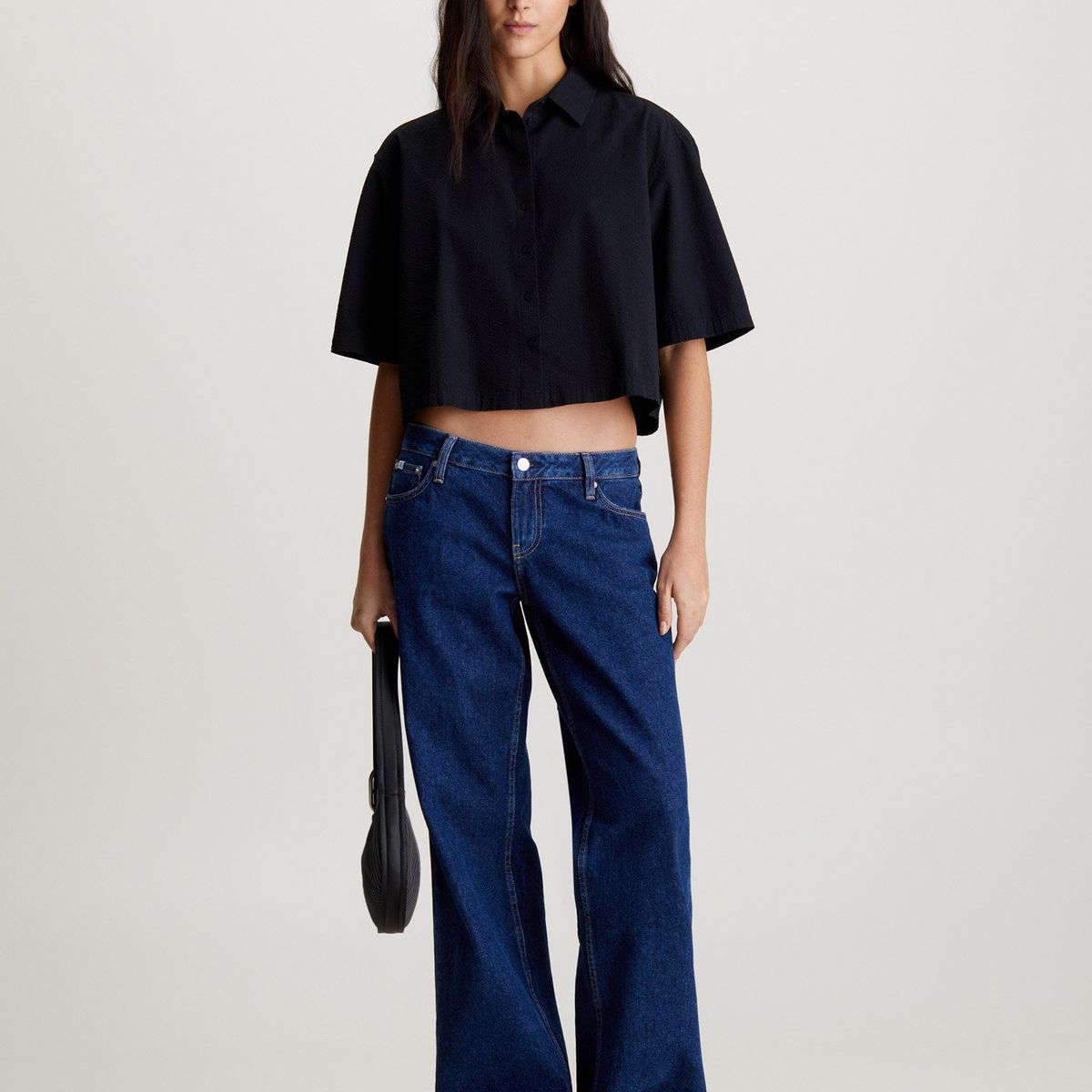 CALVIN KLEIN - Camisa negra de espalda anudada de sirsaca de algodón Calvin Klein