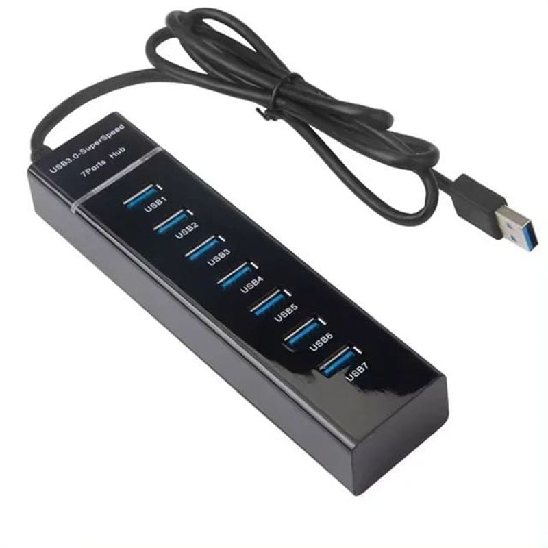 GENERICO - Hub Multipuerto Usb 7 Puertos 3.0 Led Alta Velocidad Color Negro