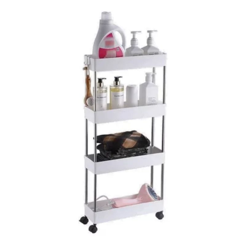 GENERICO - Estante tipo carrito multiusos de 4 niveles con ruedas color blanco