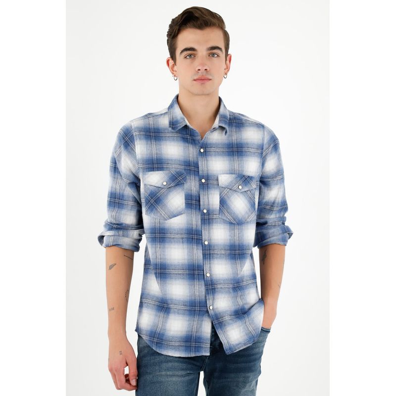 TENNIS - Camisa tipo leñadora azul para hombre