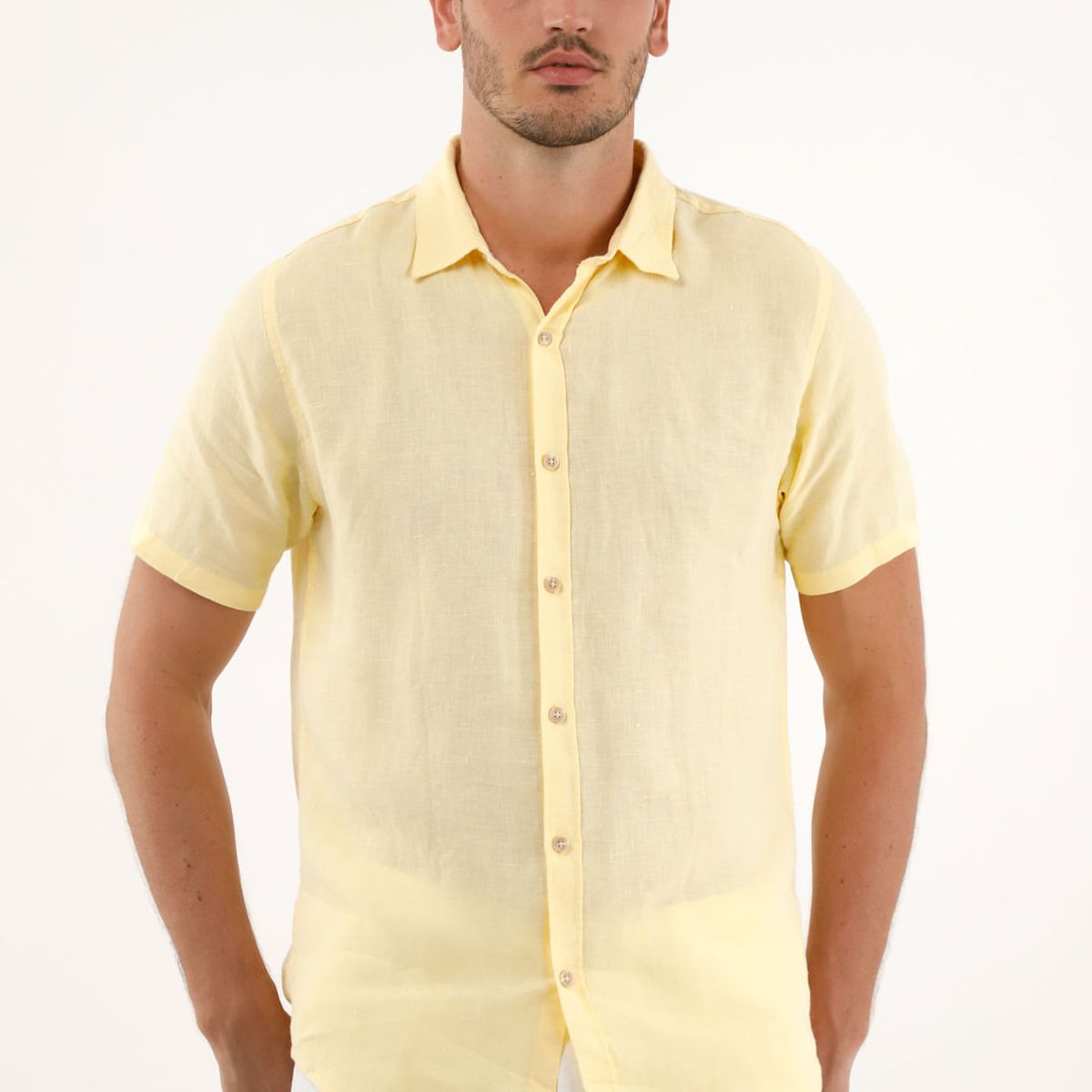 TENNIS - Camisa amarilla en 100% lino para hombre