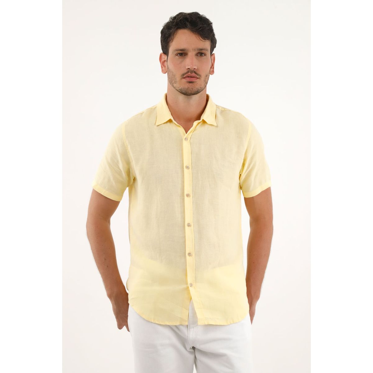 TENNIS - Camisa amarilla en 100% lino para hombre