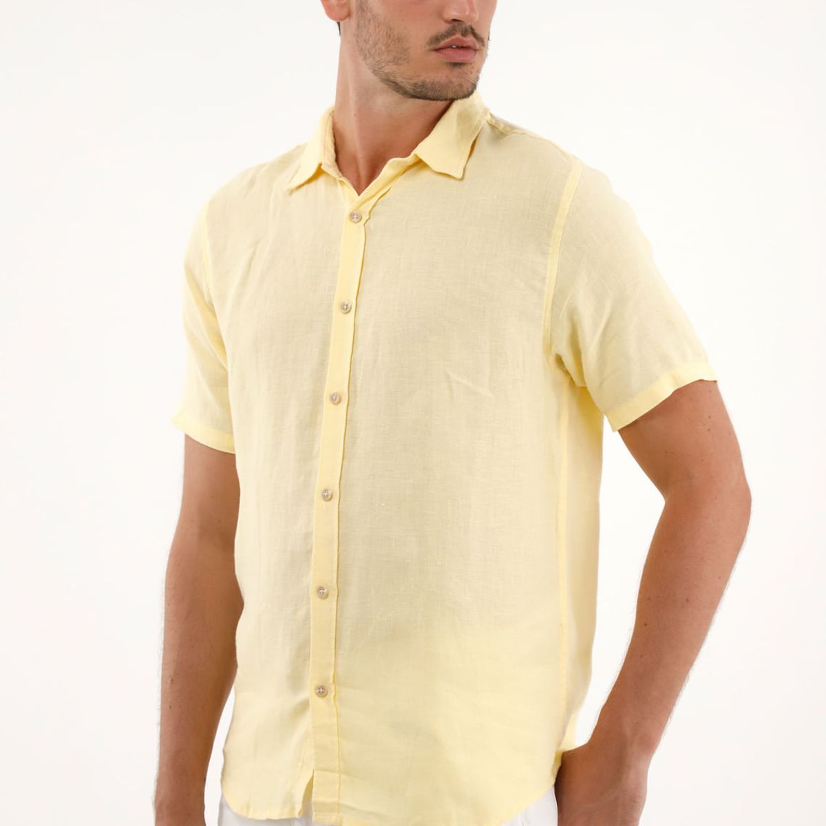 TENNIS - Camisa amarilla en 100% lino para hombre