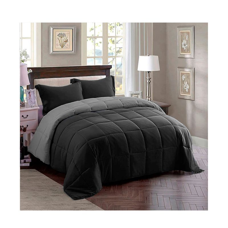 LENCICOL - Edredón Premium Semidoble Negro-Gris