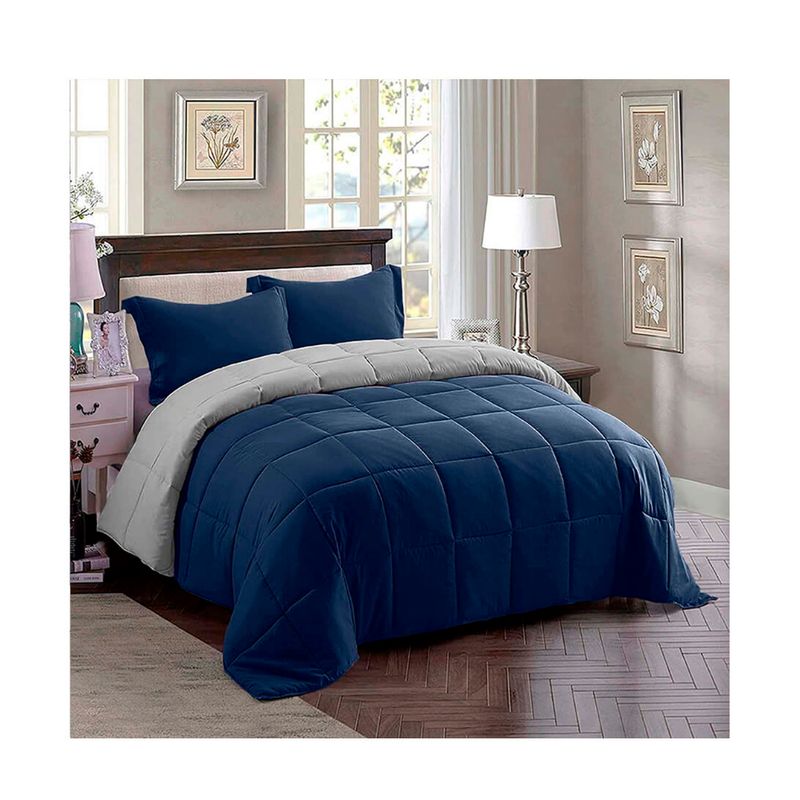 LENCICOL - Edredón Premium King  Azul-Gris