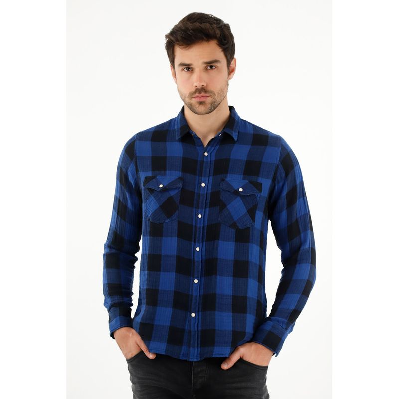 TENNIS - Camisa leñadora azul para hombre