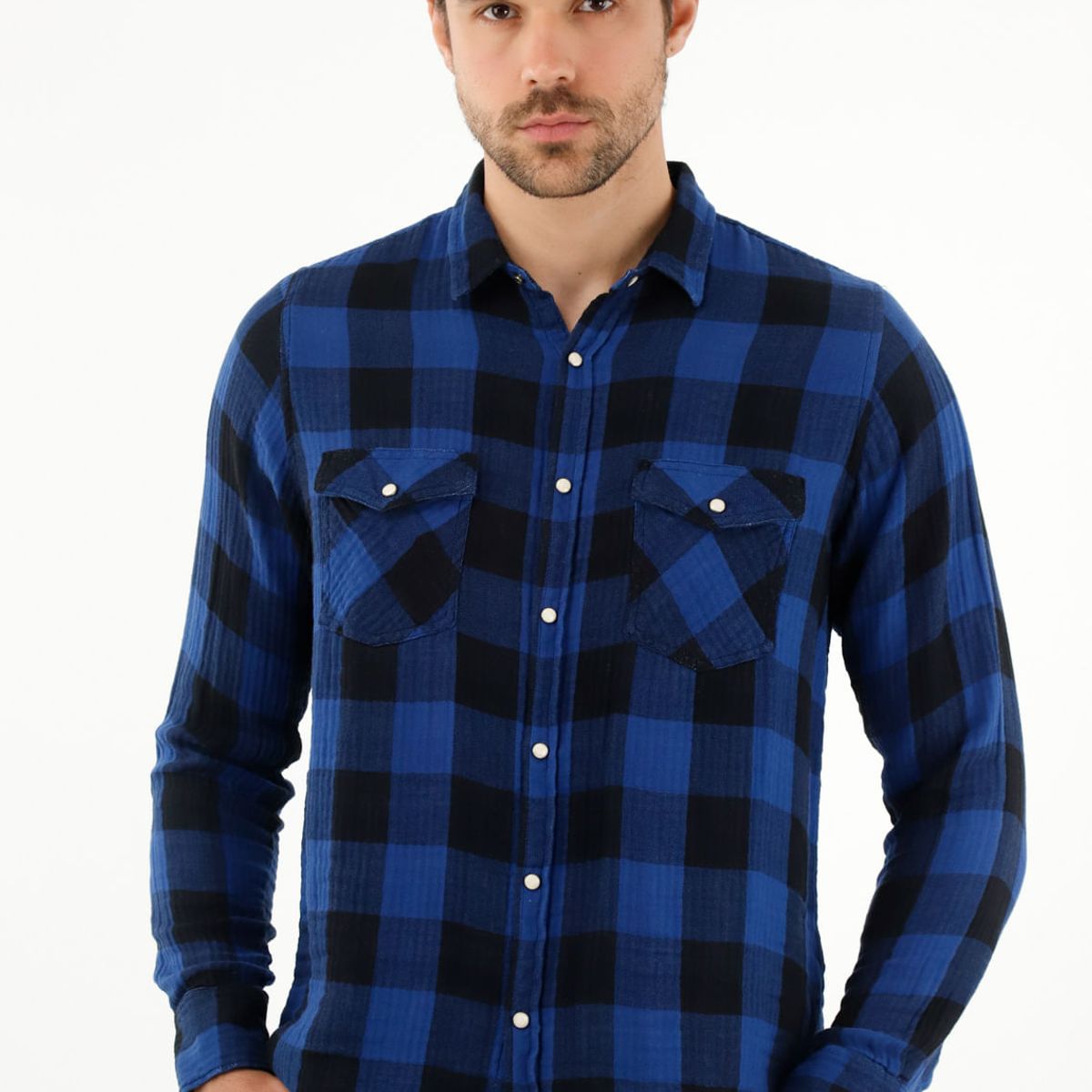 TENNIS - Camisa leñadora azul para hombre
