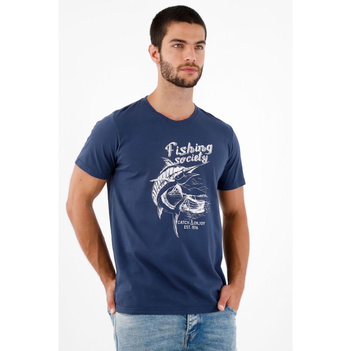 TENNIS - Camiseta azul manga corta para hombre