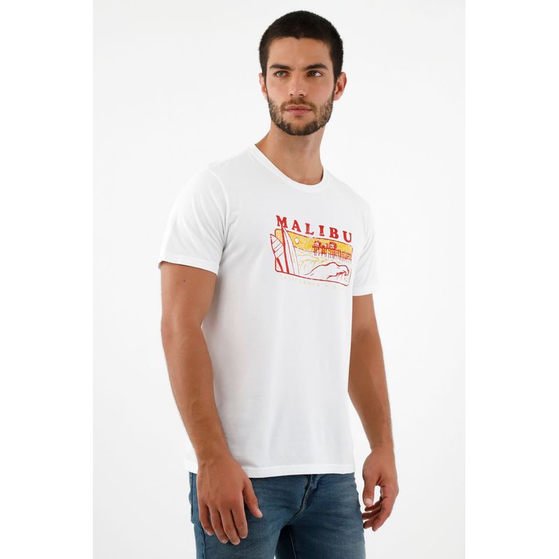 TENNIS - Camiseta blanca estampada en frente para hombre