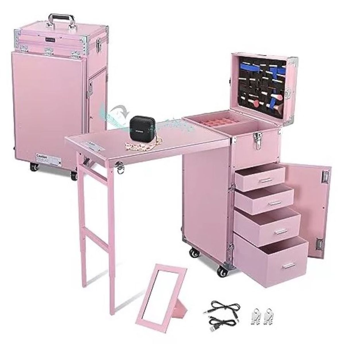 ZHOPI CO - Mesa Maleta De Manicura Plegable Con Ruedas