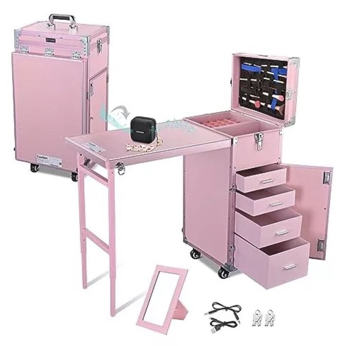 ZHOPI CO - Mesa Maleta De Manicura Plegable Con Ruedas